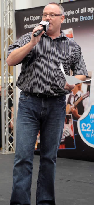 On stage hosting the 2010 Has Reading Got Talent competition